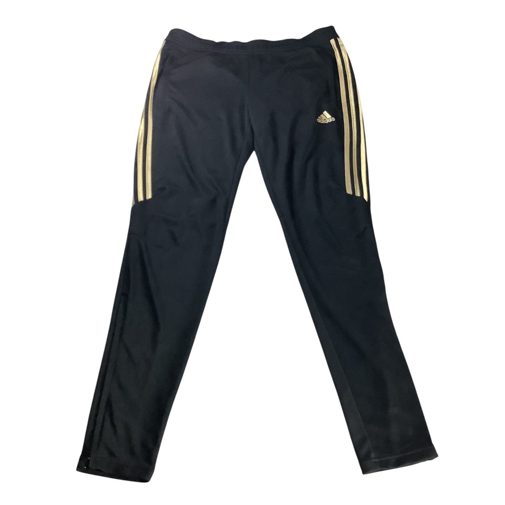 Adidas Sweat Pants Womens Medium Black Gold Stripe Climacool Activewear
